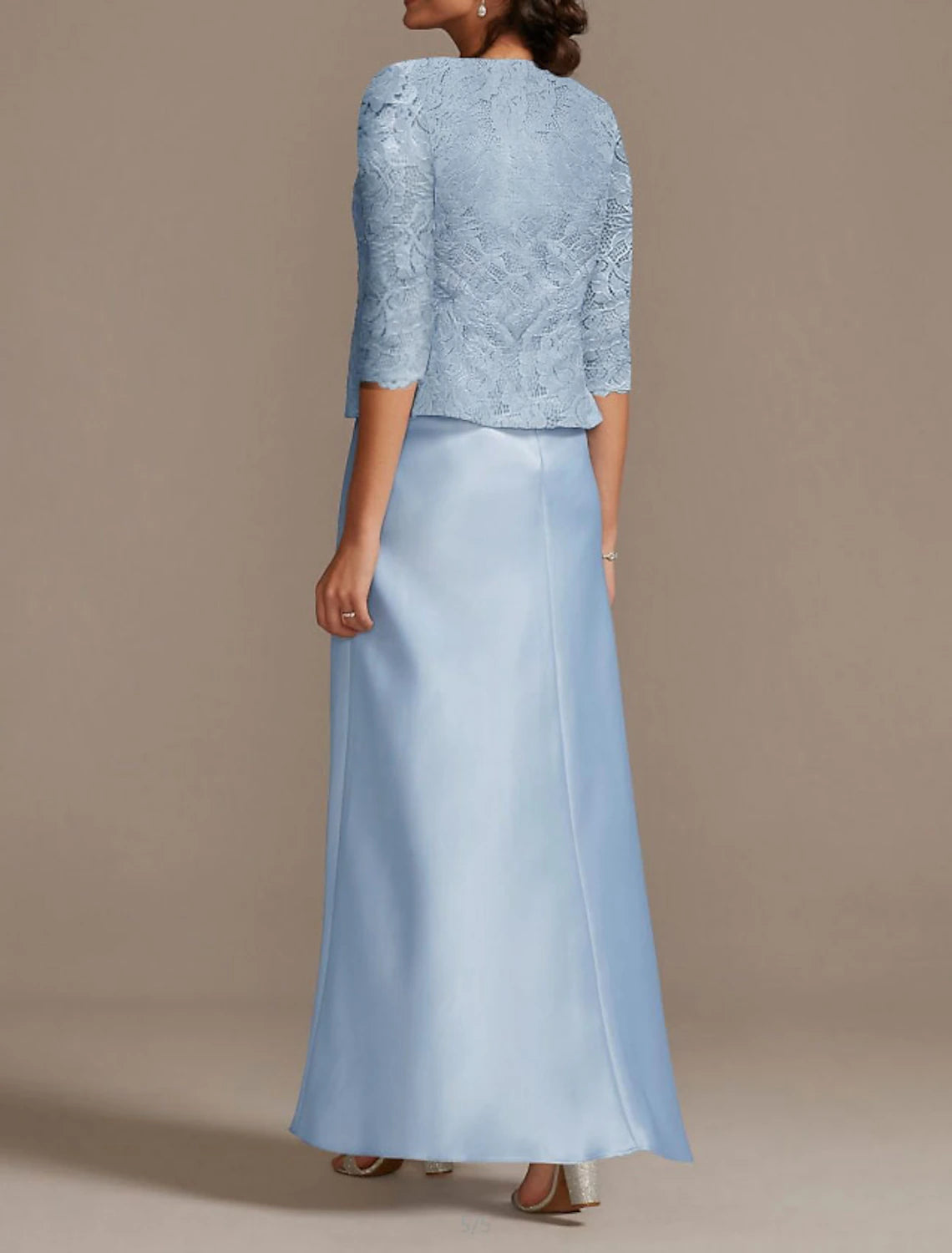 Wholesale Sheath / Column Mother of the Bride Dress Wedding Guest Elegant Scoop Neck Floor Length Polyester 3/4 Length Sleeve Short Jacket Dresses with Lace Fall